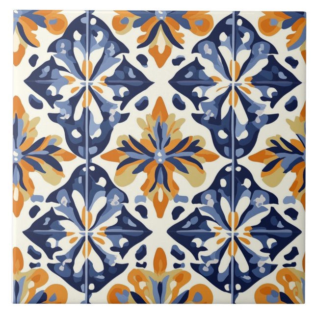 Carreau de céramique bleu, or et jaune (Devant)