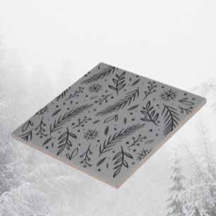 Carreau de céramique botanique d'hiver – Gris