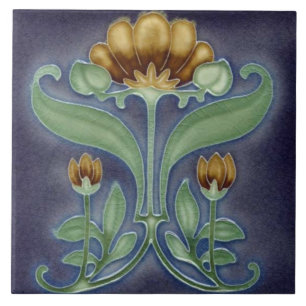 Carreau de céramique - Carreau floral bleu, vert e
