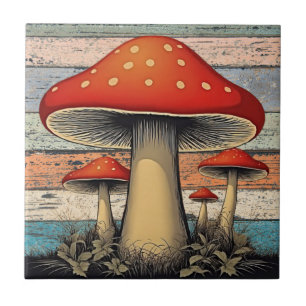 Carreau de céramique champignon rouge rétro groovy