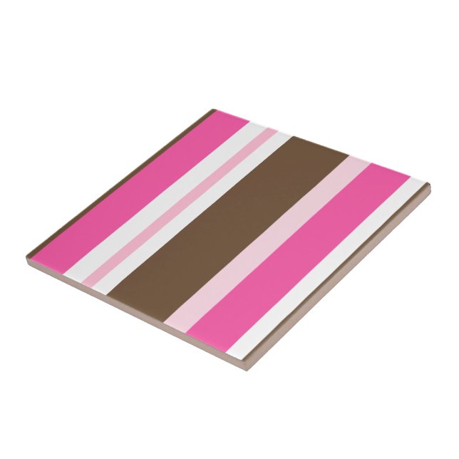 Carreau de céramique chic marron et rose rayé (Côté)