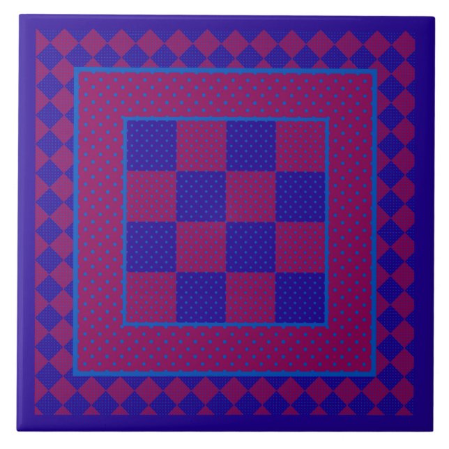 Carreau de céramique chic, violet, bleu, pois plum (Devant)
