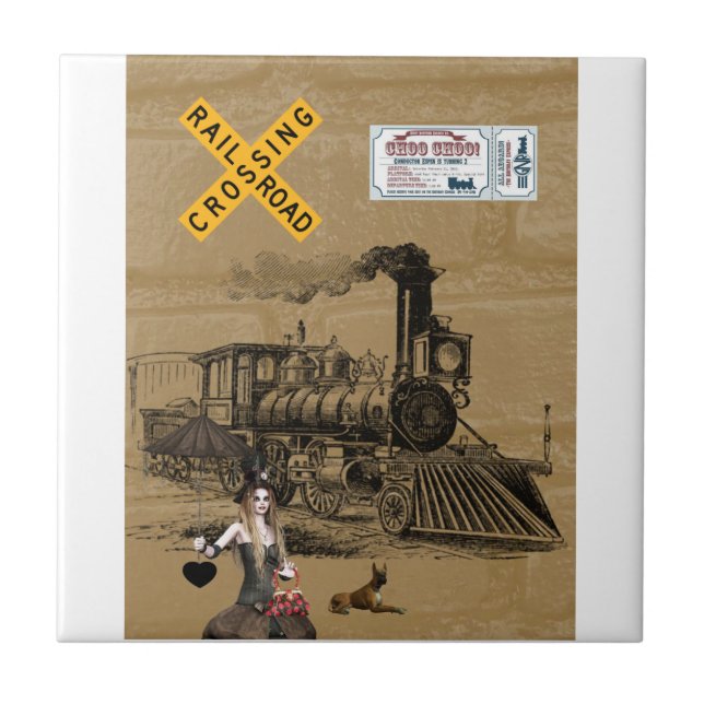 Carreau de céramique Chien de train vintage (Devant)
