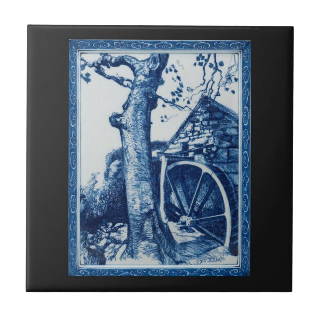 Carreau de céramique d'art bleu cobalt de Watermil (Devant)