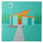 Carreau de céramique de Chambre de bande dessinée<br><div class="desc">Ce carreau de céramique de Chambre de bande dessinée d'âge d'espace est le rétro rêve d'un amant viennent vrai. Les caractéristiques de conception minimalistes d'art une maison de pierre d'aqua avec grand, fenêtres de bleu de paon. Pendant de l'atomique, s'inclinant, le toit orange, un appareil d'éclairage jaune de spoutnik illumine...</div>