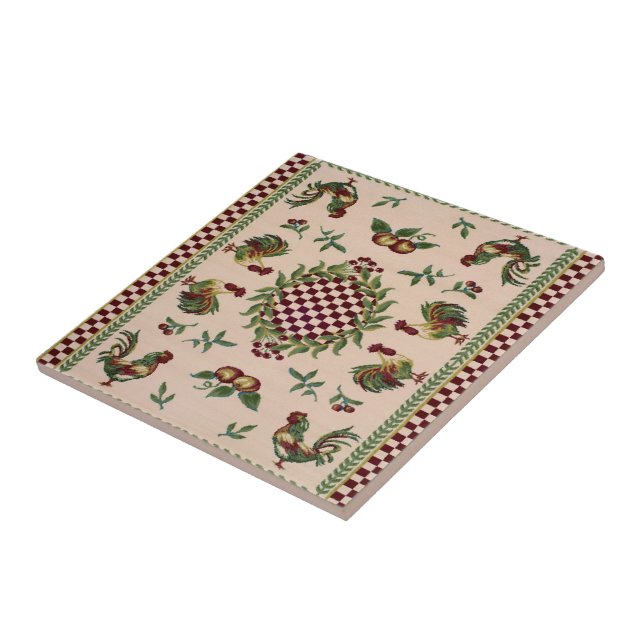 Carreau de céramique de coqs français de pays (Côté)