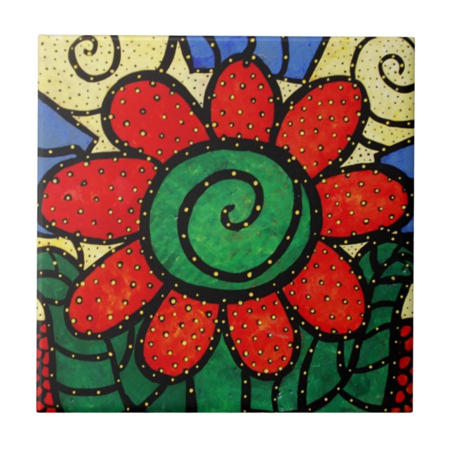 Carreau de céramique de fleur rouge (Devant)