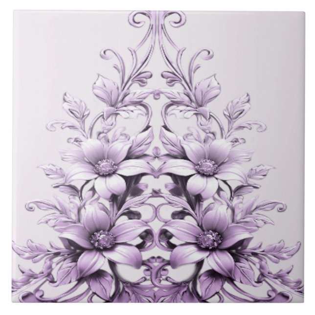 Carreau de céramique de fleurs violettes élégantes (Devant)