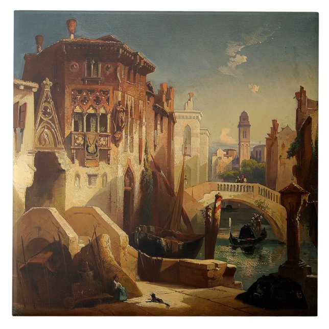 Carreau de céramique de gondole de bateau de canal (Devant)