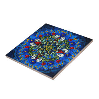 Carreau de céramique de mandala bleu de fenêtre