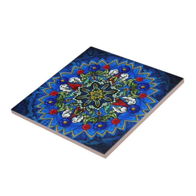 Carreau de céramique de mandala bleu de fenêtre (Côté)