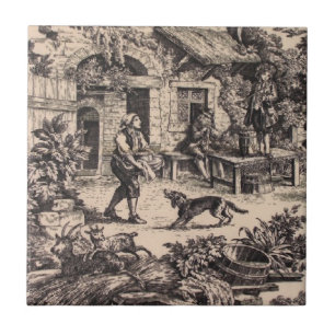 Carreau de céramique de noir français vintage de