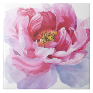 Carreau de céramique de pivoine rose d'aquarelle