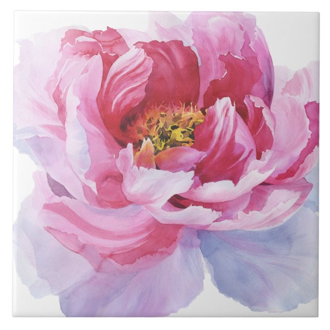 Carreau de céramique de pivoine rose d'aquarelle (Devant)