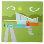 Carreau de céramique de rétro Chambre de Palm<br><div class="desc">Cette rétro Chambre de Palm Springs avec le carreau de céramique de voiture est le rêve d'un amant moderne de la moitié du siècle. Les caractéristiques de conception minimalistes d'art une maison orange et en verre lisse avec un toit se renversant nettement de forme de trait de repère. La porte...</div>