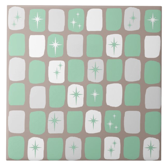Carreau de céramique de Starbursts de rétro jade (Devant)