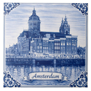 carreau de céramique de style bleu Delft d'Amsterd