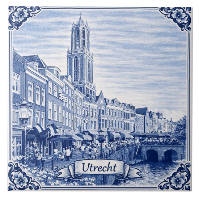 carreau de céramique de style bleu Delft d'Utrecht (Devant)
