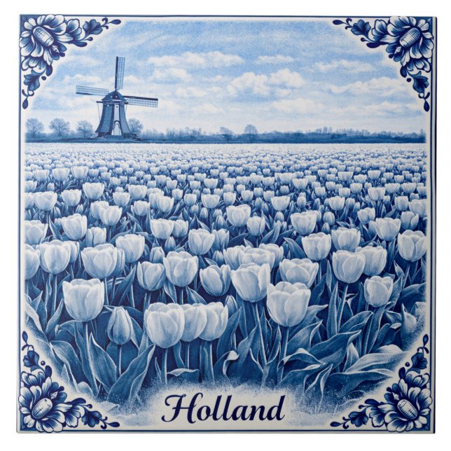 Carreau de céramique de style Delft Blue avec tuli (Devant)