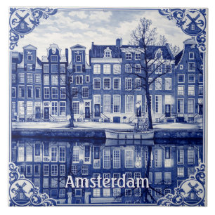 Carreau de céramique de style Delft Blue représent
