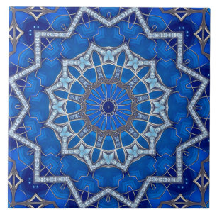 Carreau de céramique décoratif bleu