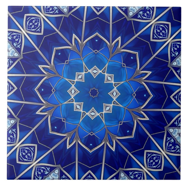 Carreau de céramique décoratif bleu (Devant)