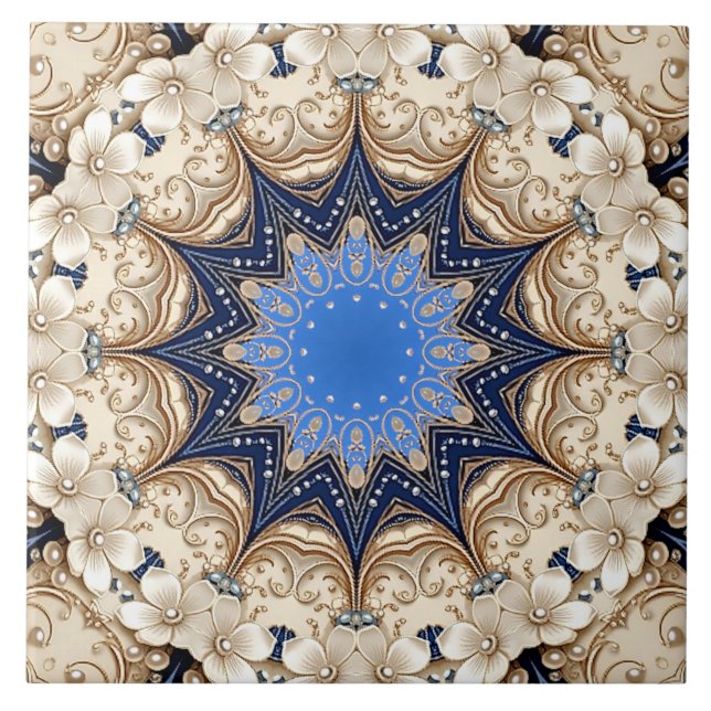 Carreau de céramique décoratif bleu or (Devant)