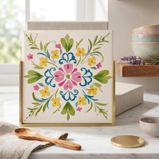 Carreau de céramique décoratif botanique floral co (Floral Botanical Decorative Ceramic Tile Colorful
)