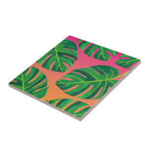 Carreau de céramique décoratif feuille tropicale o