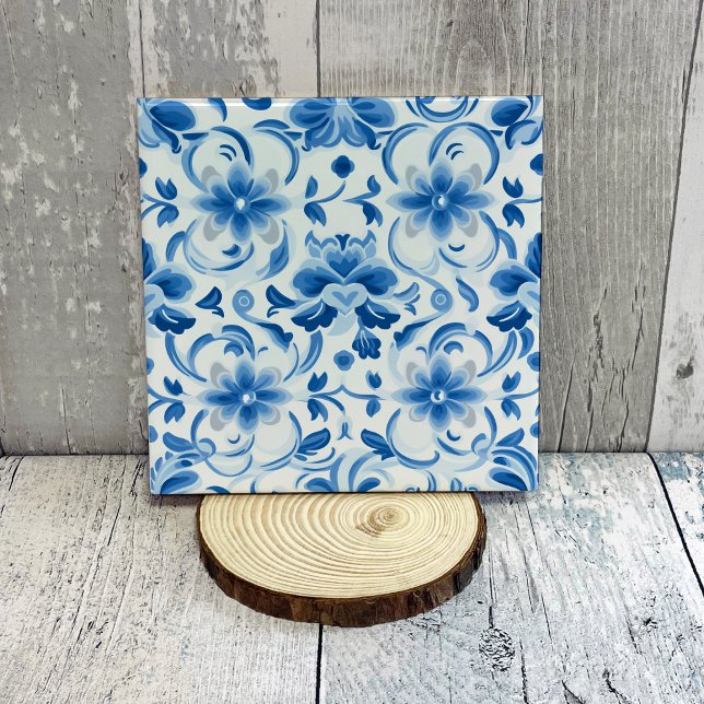 Carreau de céramique décoratif floral bleu de Delf (Créateur téléchargé)