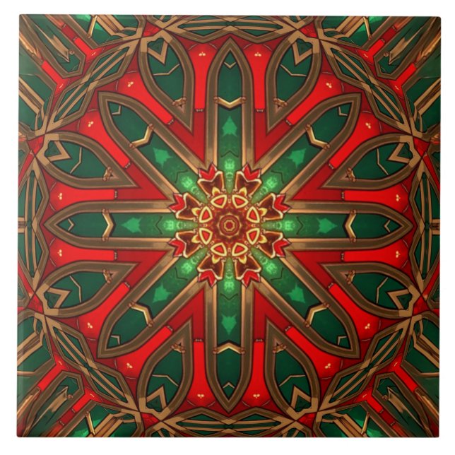 Carreau de céramique décoratif rouge vert (Devant)