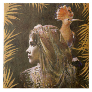 Carreau de céramique décoratif vintage de fille et