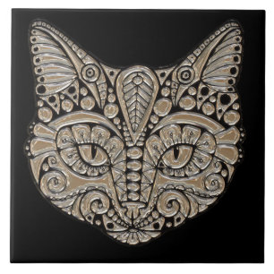 Carreau de céramique d'emblème de bijou de chat