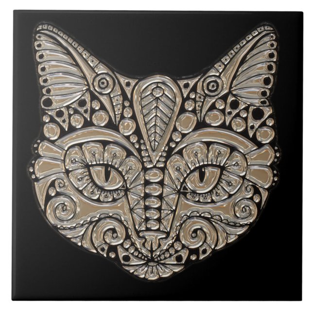 Carreau de céramique d'emblème de bijou de chat (Devant)