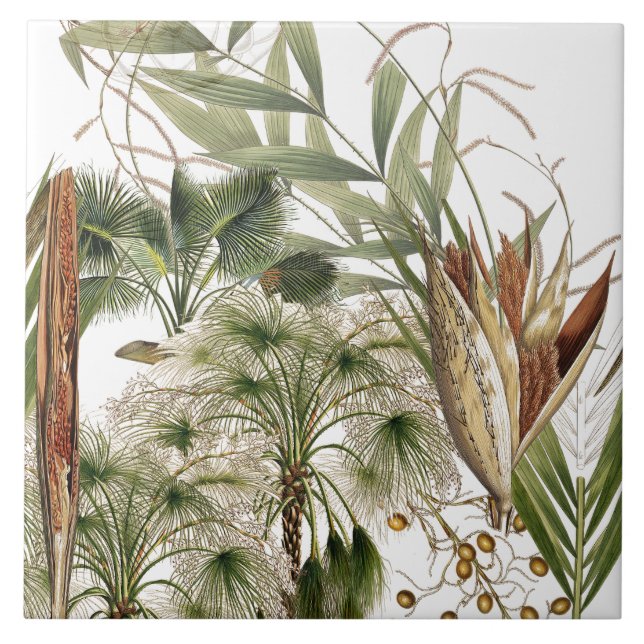Carreau de céramique d'île de frondes tropicales (Devant)