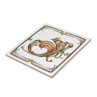Carreau de céramique d'oiseau de ruban de Nouveau