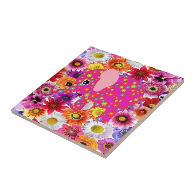 Carreau de céramique Éléphant Floral (Côté)