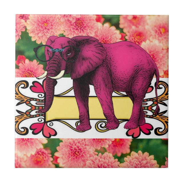 Carreau de céramique éléphant floral blanc (Devant)