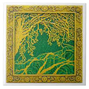Carreau de céramique en malachite citron doré des 