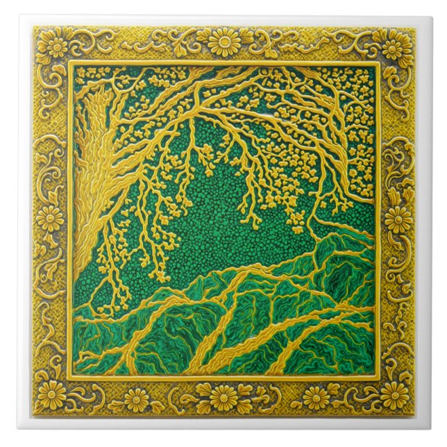 Carreau de céramique en malachite citron doré des  (Devant)