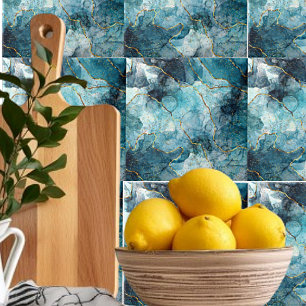 Carreau de céramique en marbre pailleté bleu et or