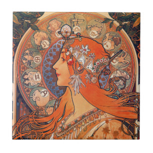 Carreau de céramique - Femme Zodiaque Art Nouveau