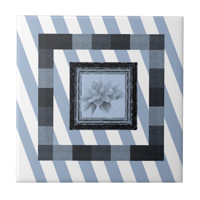 Carreau de céramique  Fleur à rayure bleue (Devant)