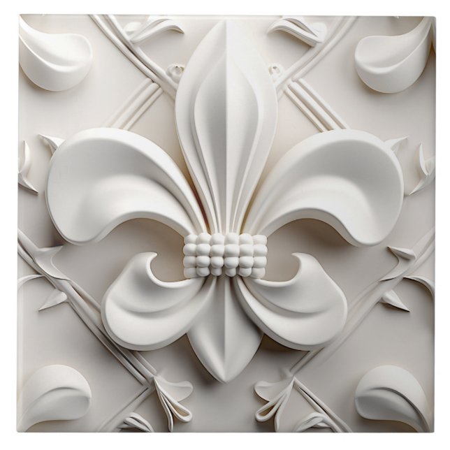 Carreau de céramique Fleur de Lis blanche (Devant)