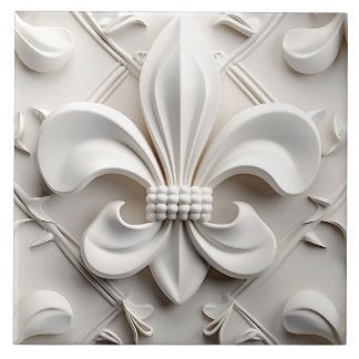 Carreau de céramique Fleur de Lys blanche