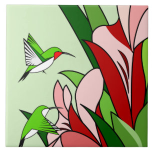Carreau de céramique Fleur et Colibri