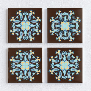 Carreau de céramique floral Art Nouveau en brun ch