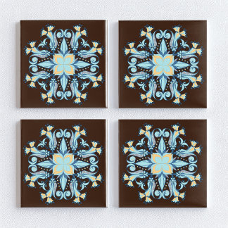 Carreau de céramique floral Art Nouveau en brun ch
