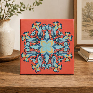 Carreau de céramique floral Art Nouveau en rose co