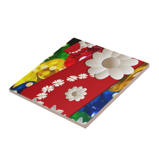 Carreau de céramique floral blanc (Côté)